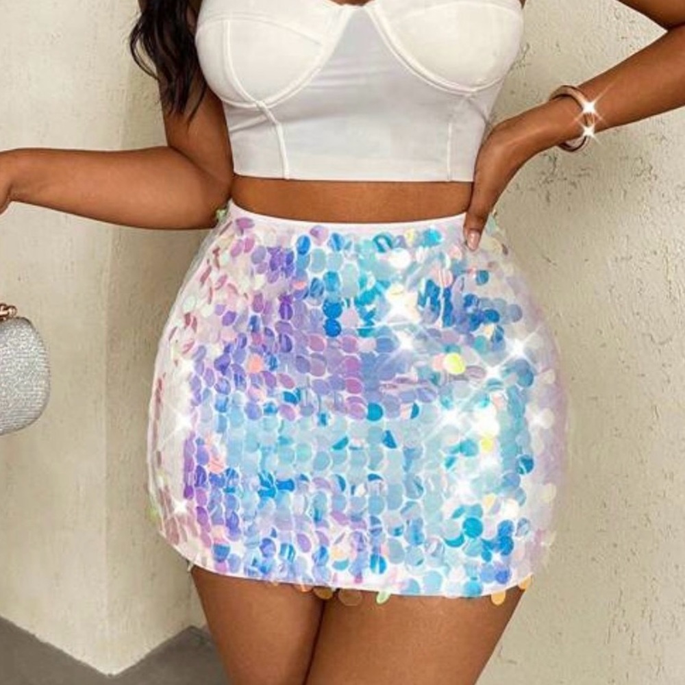 SHEIN Blue Iridescent Sequin Mini Skirt